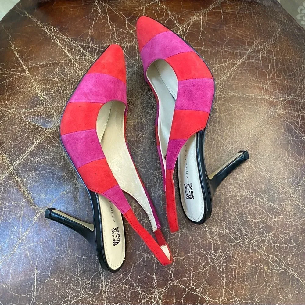 ANNE KLEIN red pink suede leather sling back 8